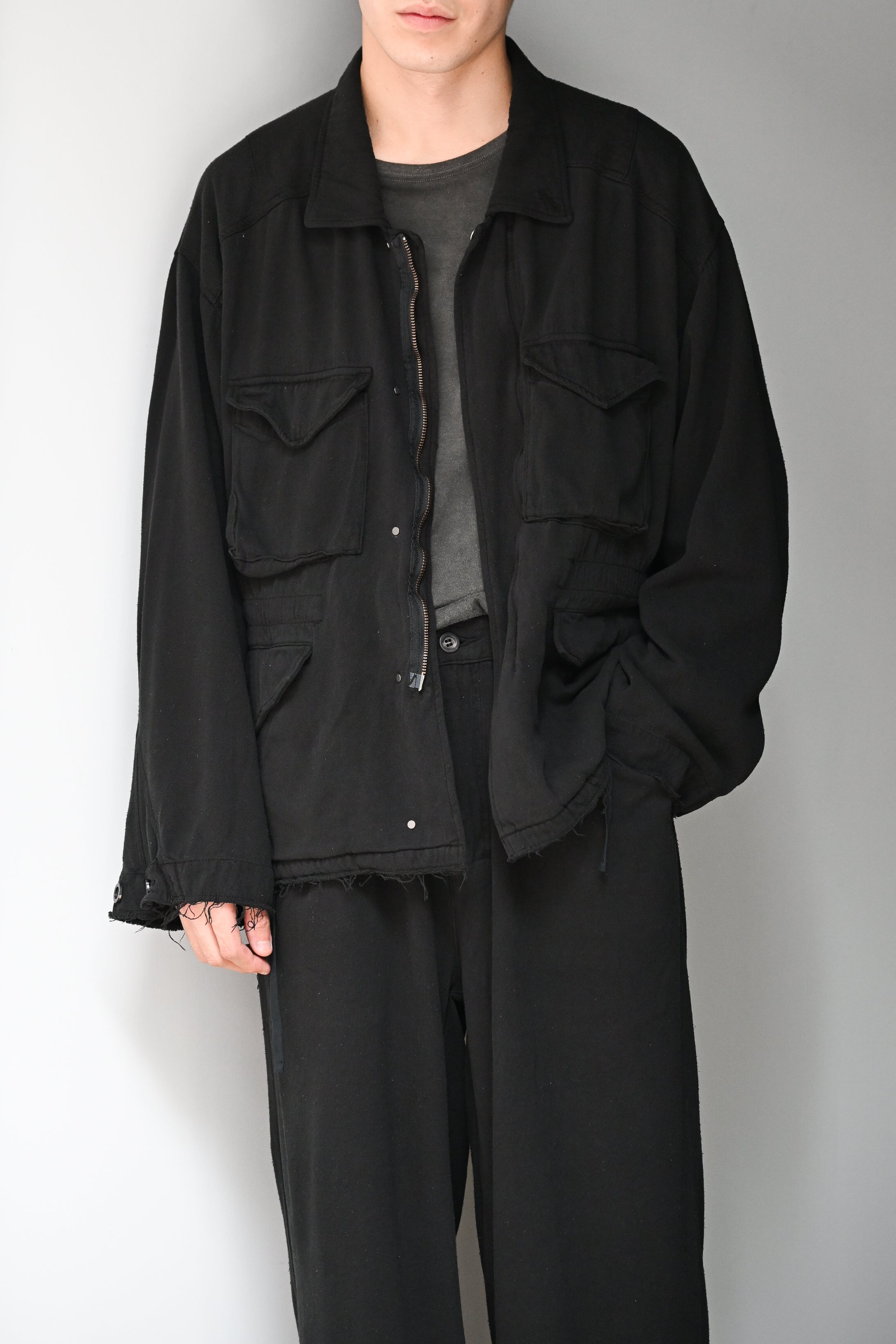 ANCELLM / SILK SUEDE FIELD JACKET -BLACK – and father