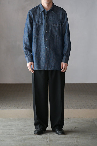 BISOWN / COTTON LINEN CAMBRAY SHIRTS  -DARK INDIGO
