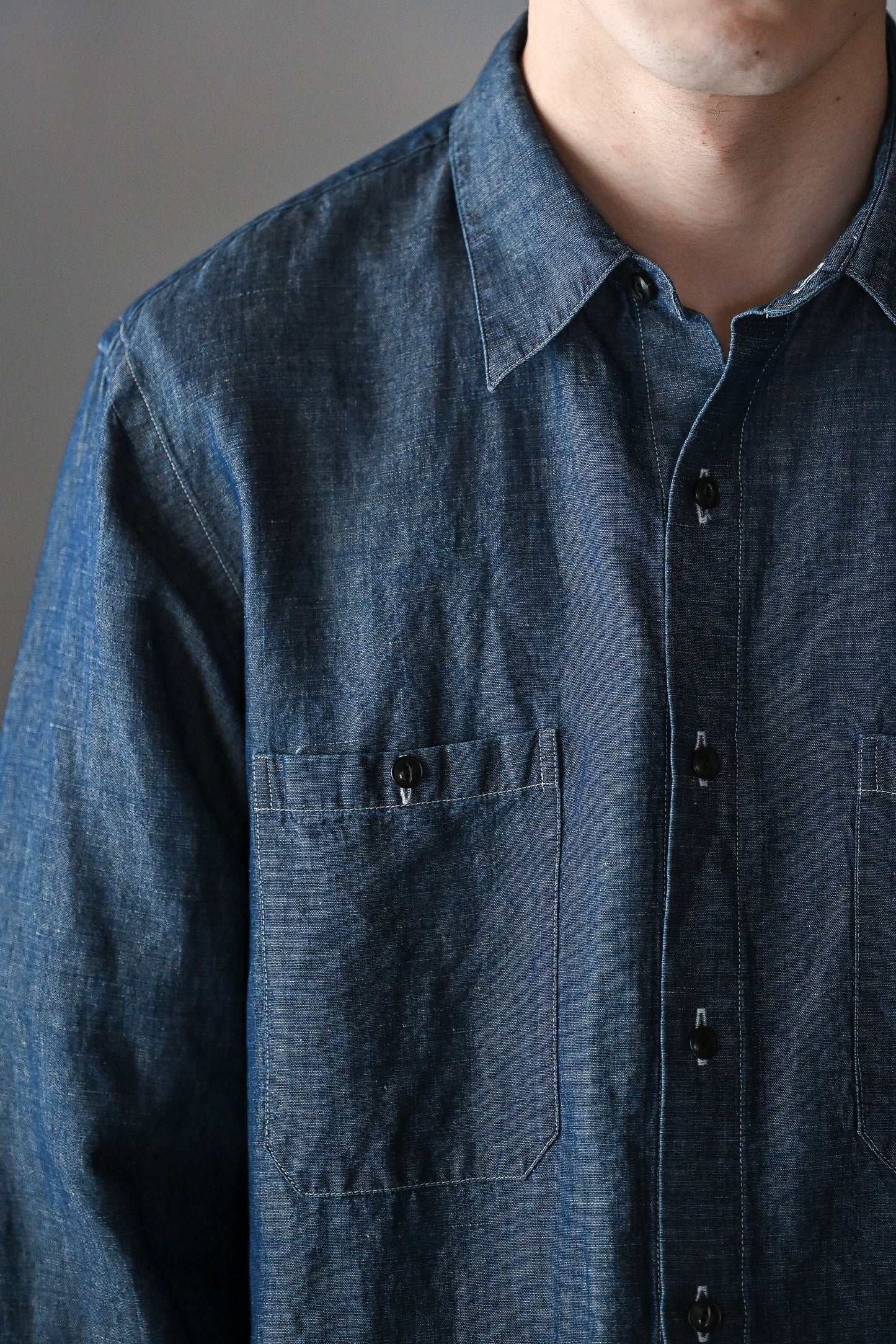 BISOWN / COTTON LINEN CAMBRAY SHIRTS  -DARK INDIGO