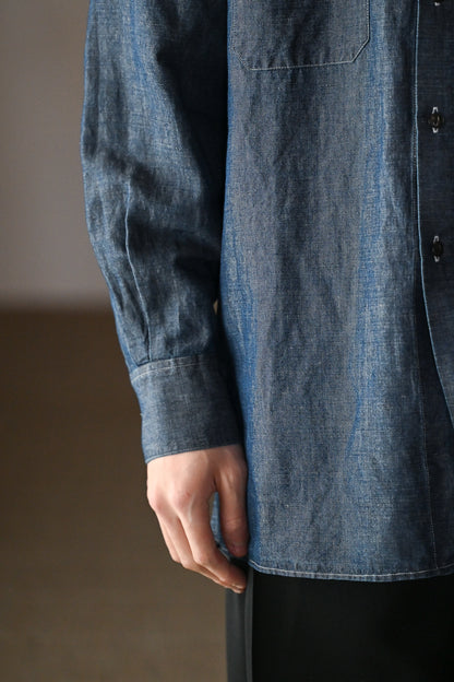 BISOWN / COTTON LINEN CAMBRAY SHIRTS  -DARK INDIGO