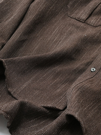 ANCELLM / MELANGE WOOL OVER WORK SHIRT -BROWN