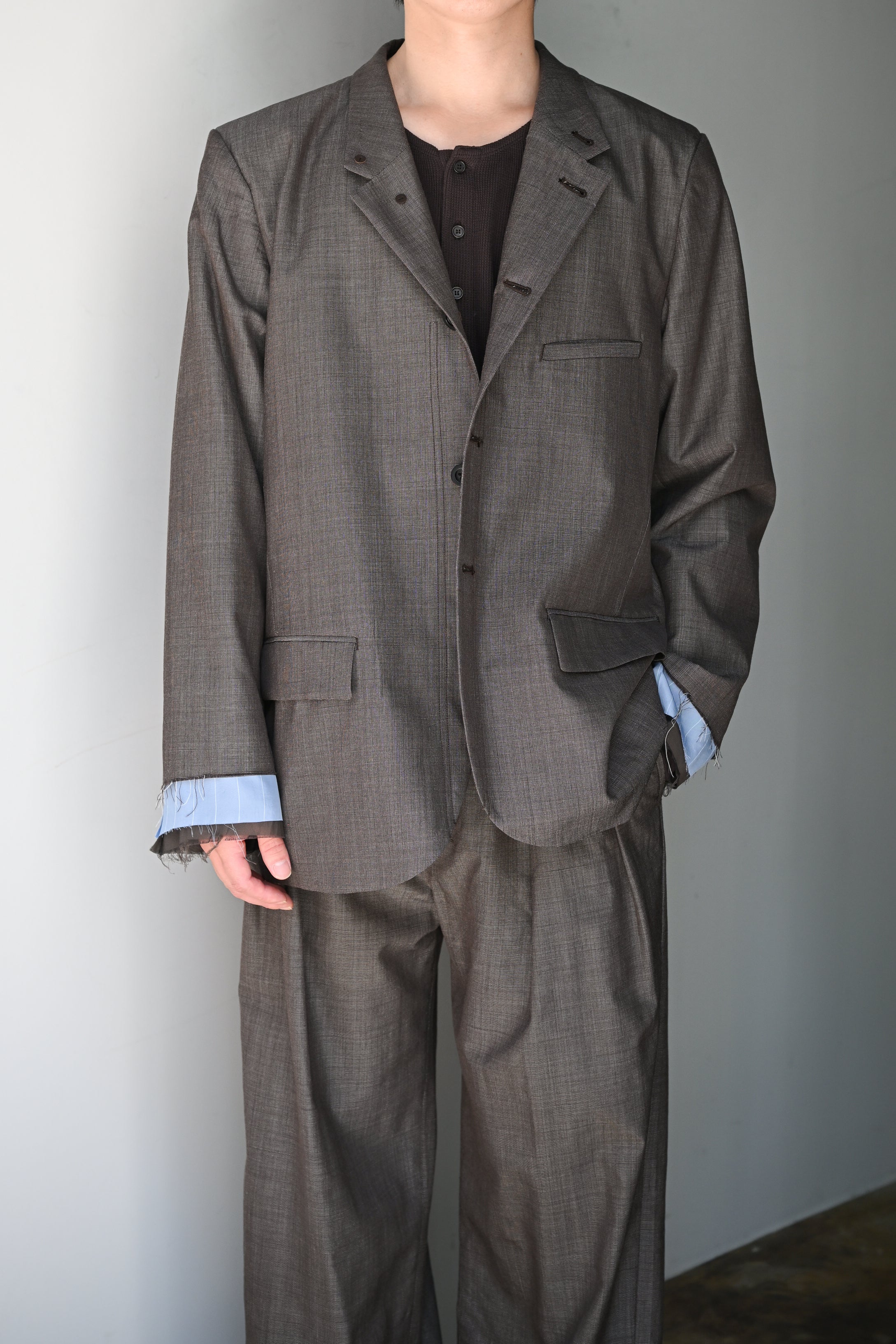 ANCELLM / LAYERED TAILORED JACKET -BROWN
