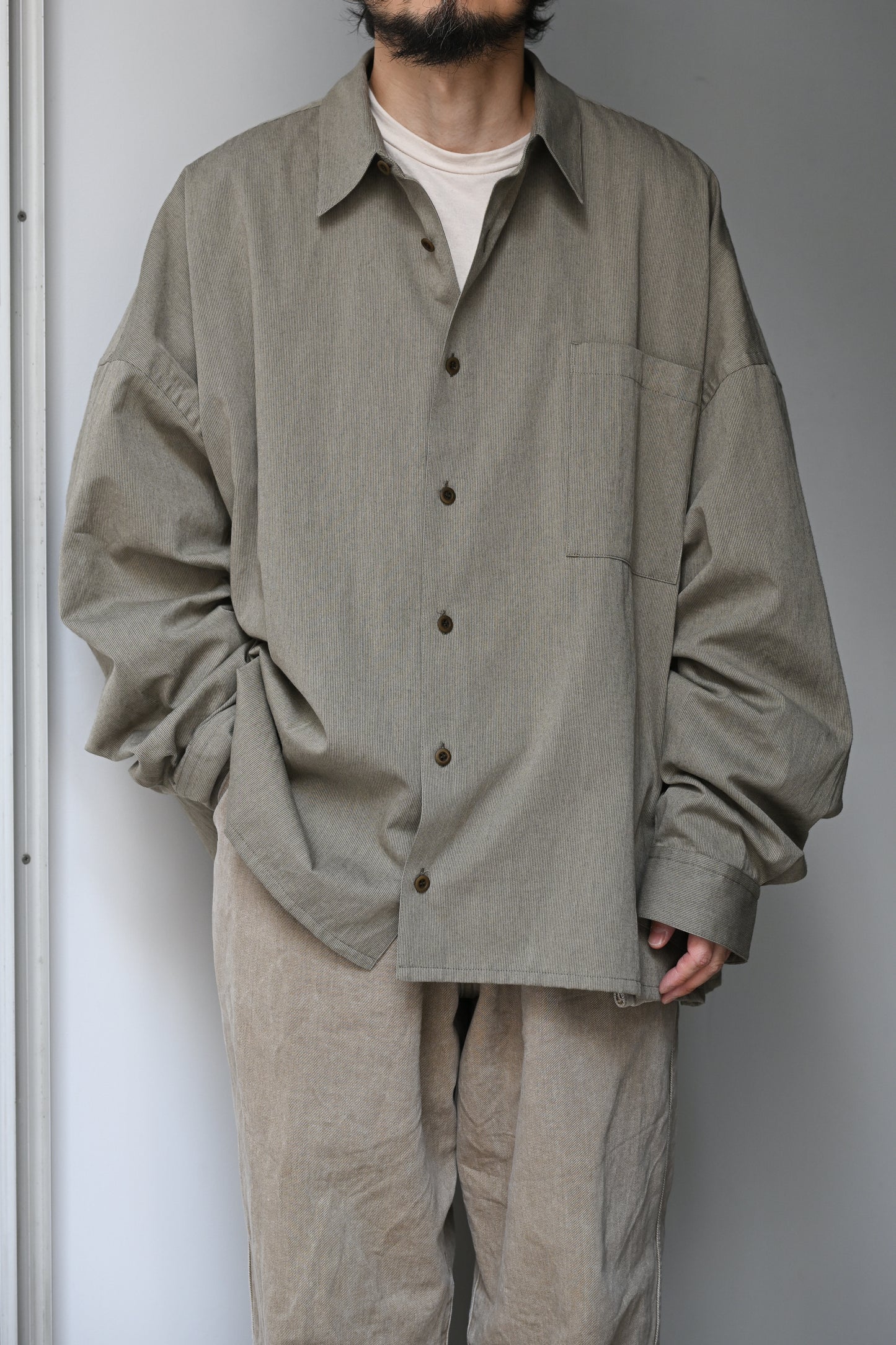 WHOWHAT /  5X SHIRT  <LONG SLEEVE/SHORT LENGTH>  -KHAKI BEIGE