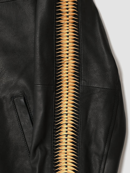 WHOWHAT / LEATHER SHARK COACH JACKET -BLACK