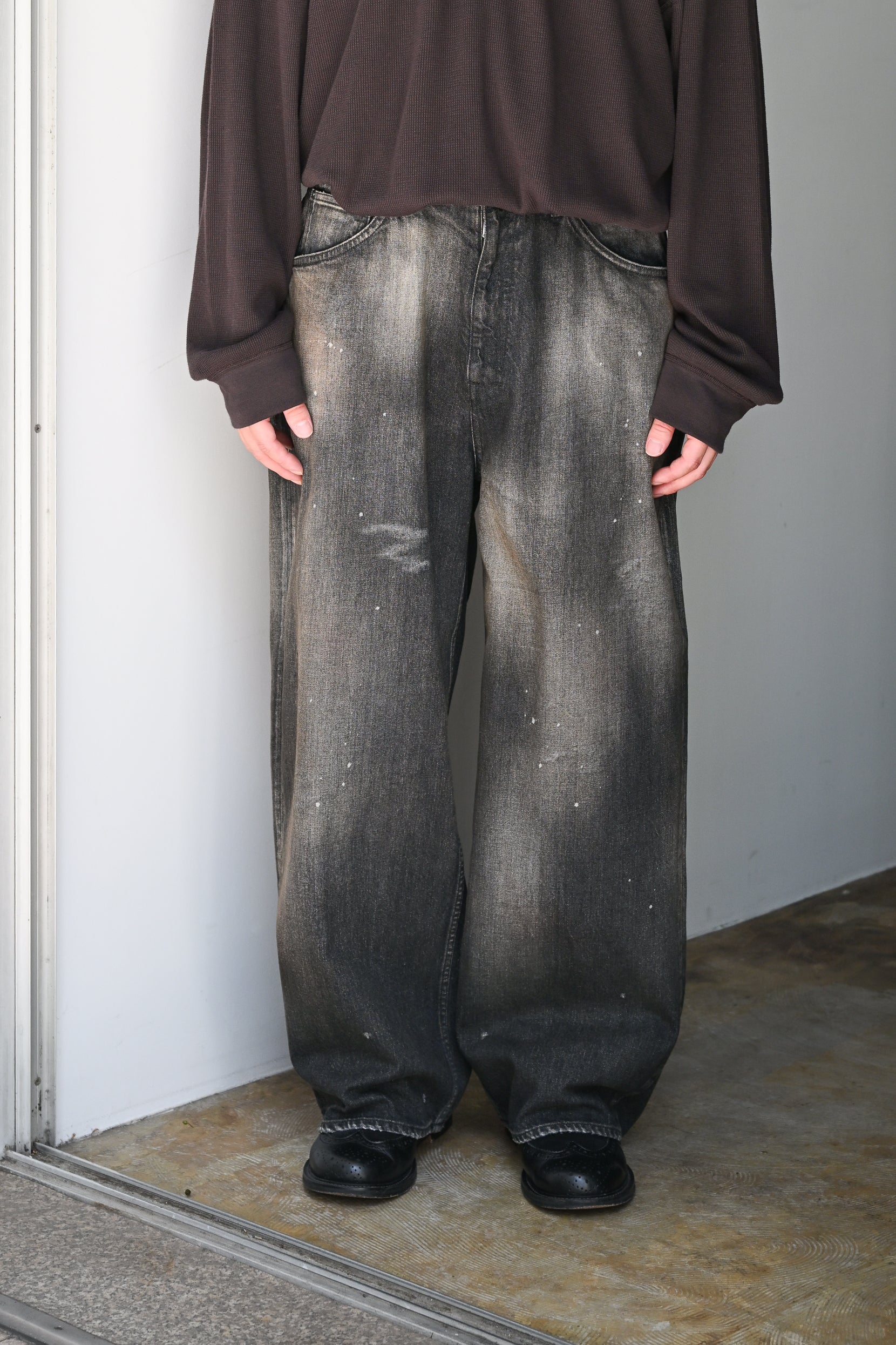 ANCELLM / STRAIGHT WIDE DENIM PANTS -BLACK