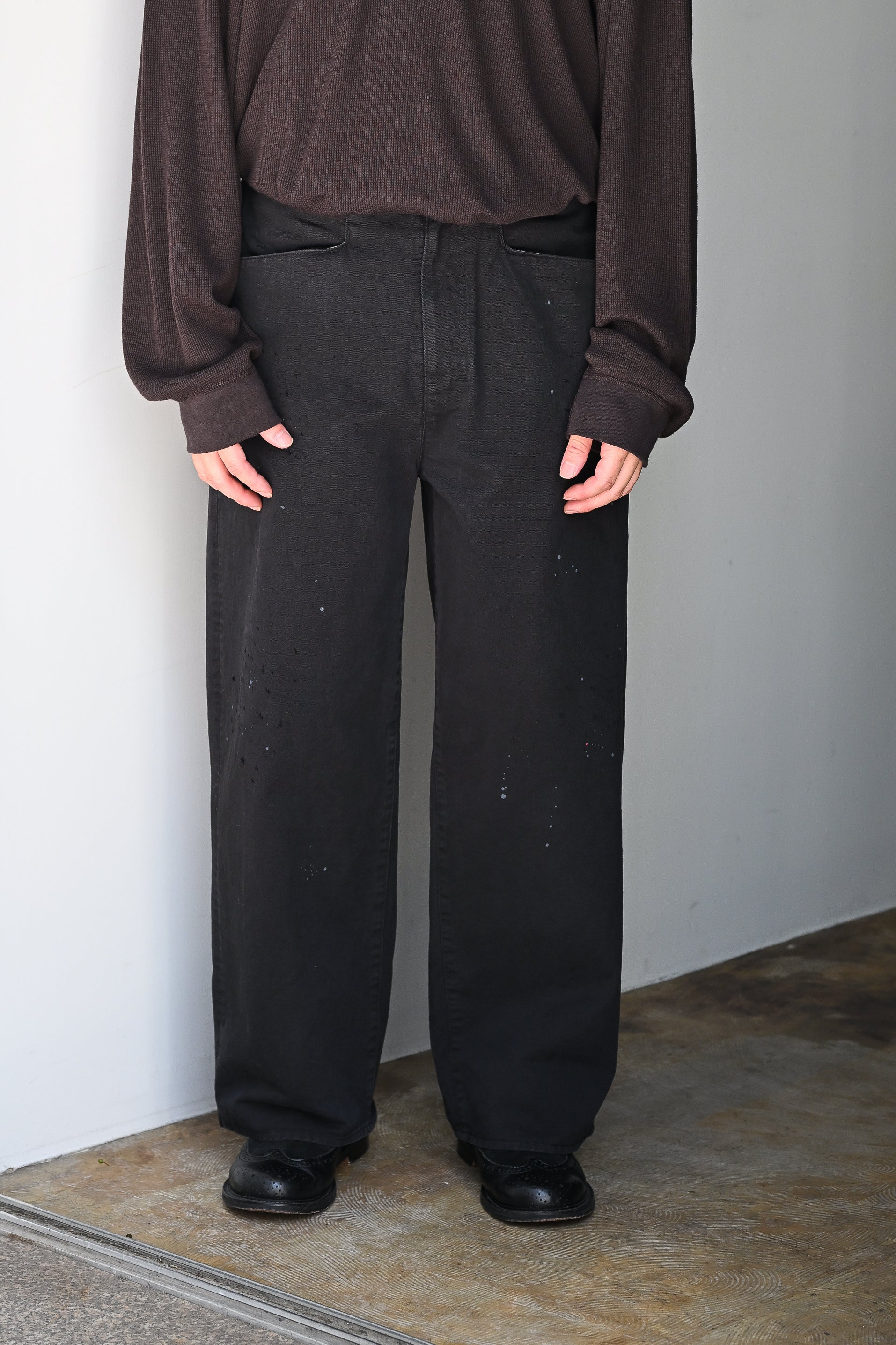 ANCELLM / AGING CHINO SLACKS -BLACK