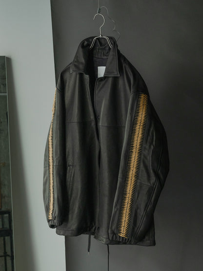 WHOWHAT / LEATHER SHARK COACH JACKET -BLACK