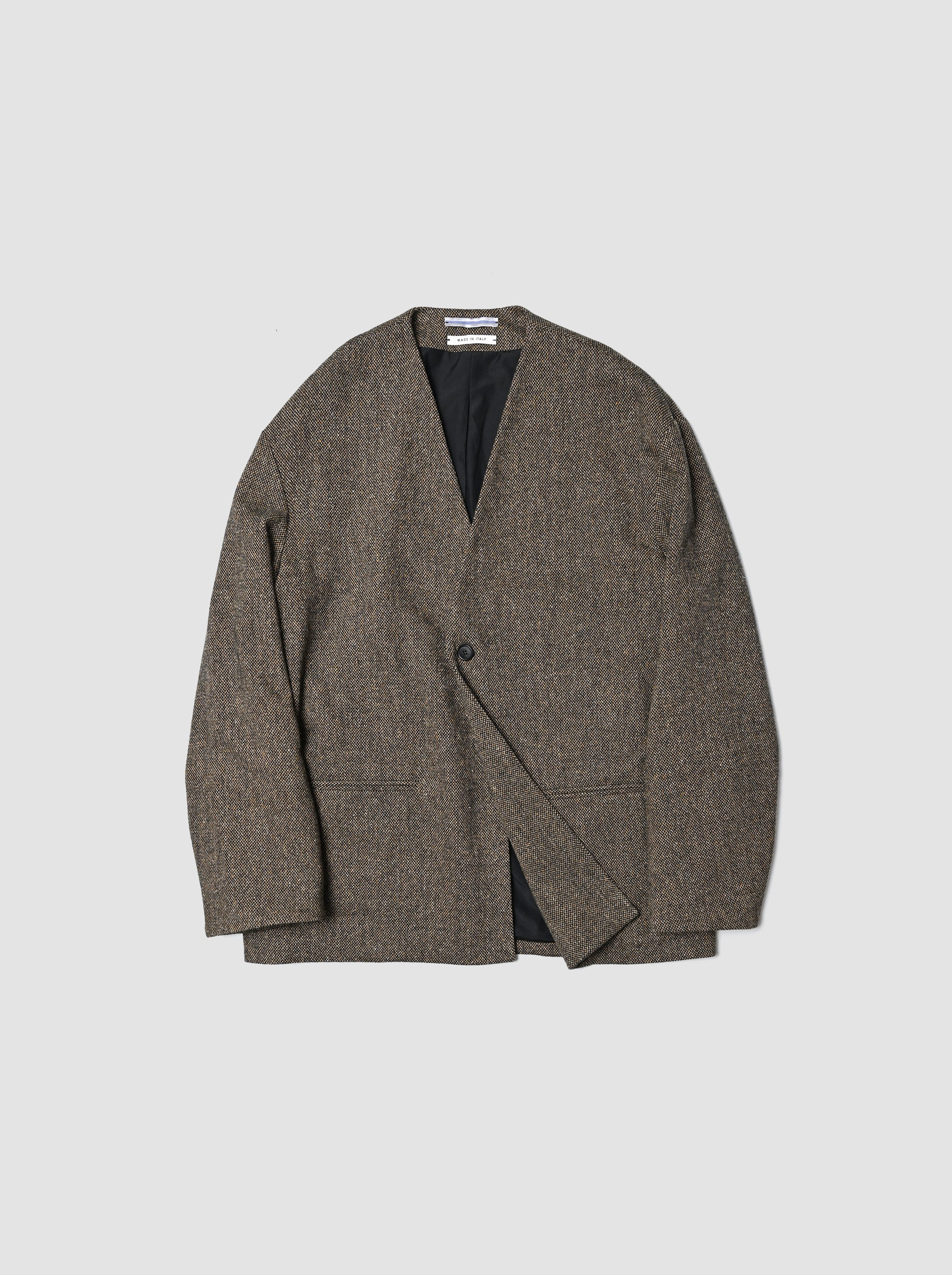 Cristaseya / ex. COLLARLESS JACKET -BROWN/BLACK