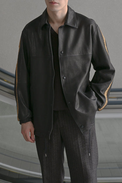 WHOWHAT / LEATHER SHARK COACH JACKET -BLACK