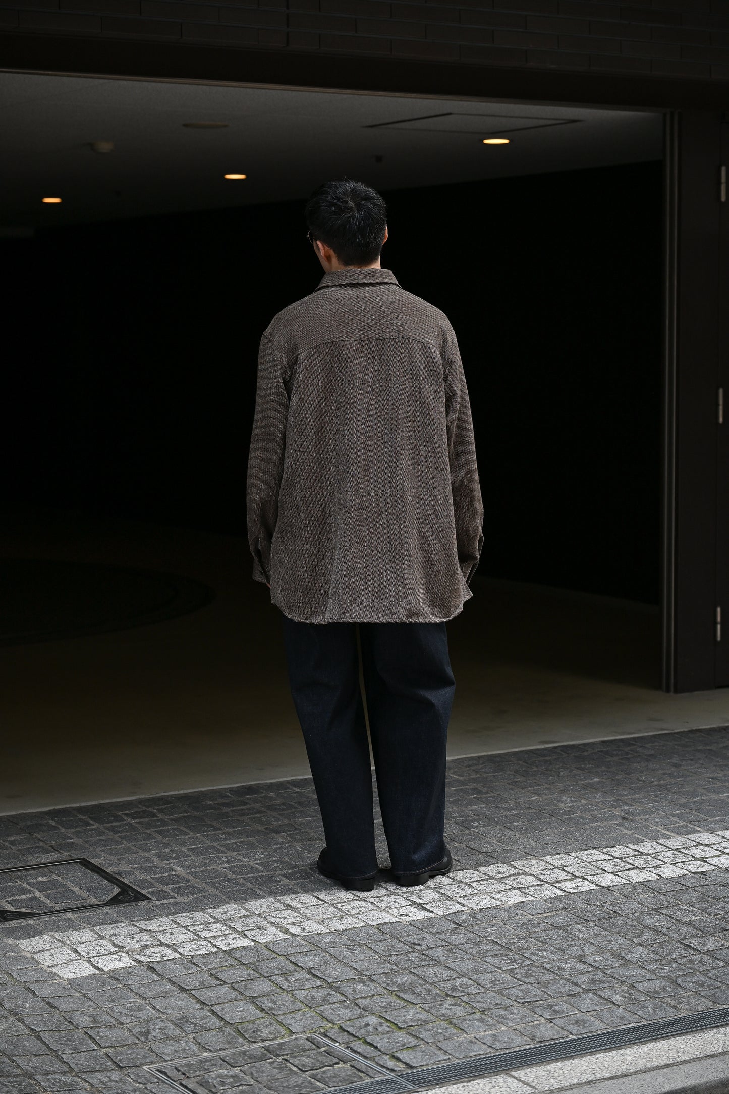ANCELLM / MELANGE WOOL OVER WORK SHIRT -BROWN