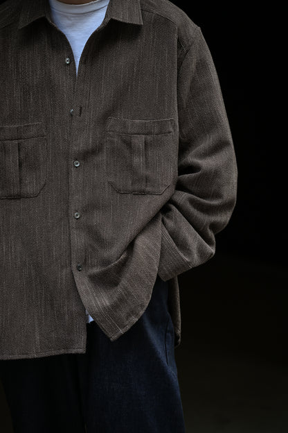 ANCELLM / MELANGE WOOL OVER WORK SHIRT -BROWN