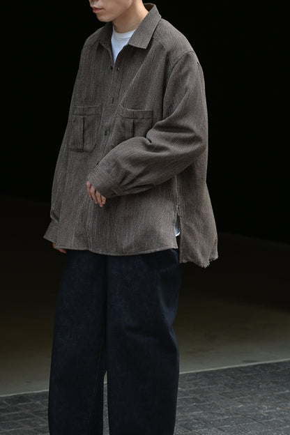 ANCELLM / MELANGE WOOL OVER WORK SHIRT -BROWN