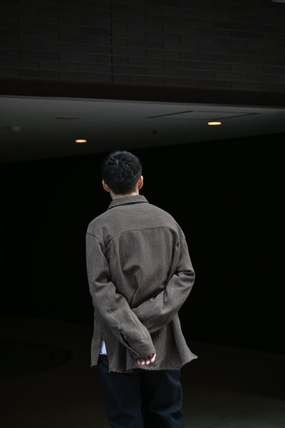 ANCELLM / MELANGE WOOL OVER WORK SHIRT -BROWN