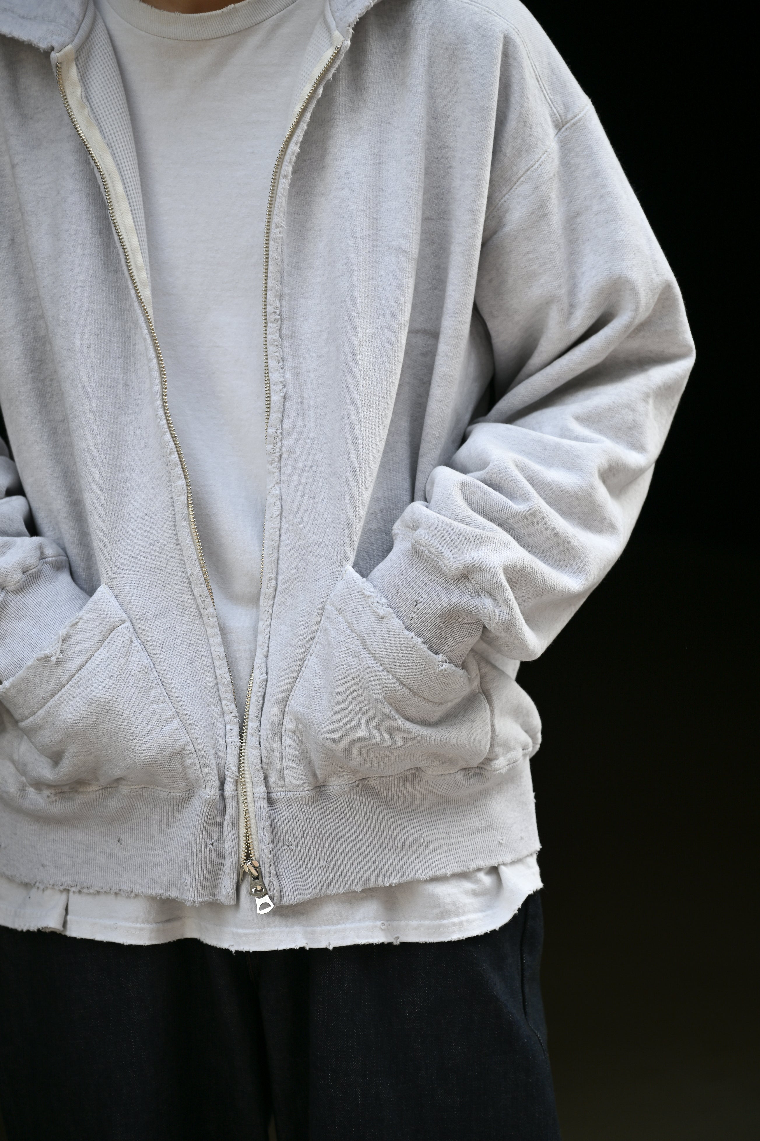 ANCELLM / ZIP UP HOODIE -HEATHER WHITE – and father