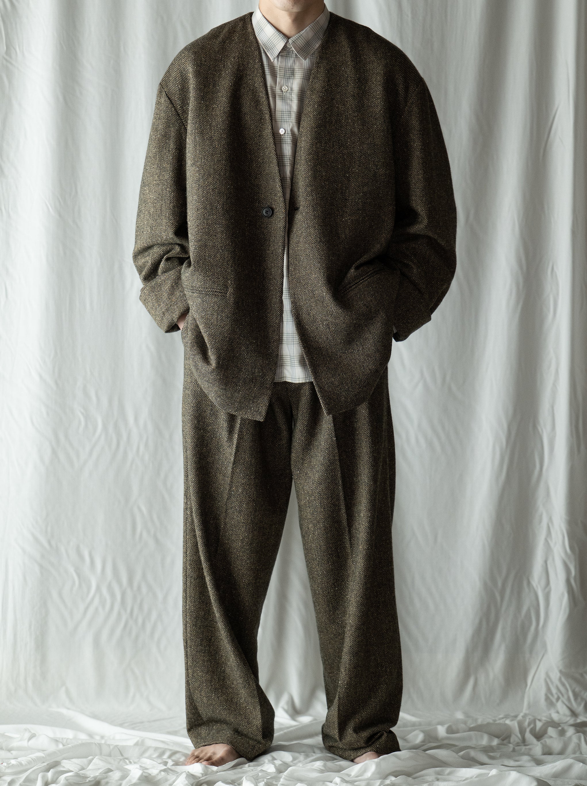 クリスタセヤ カラーレスジャケット Cristaseya / ex. COLLARLESS JACKET -BROWN/BLACK
