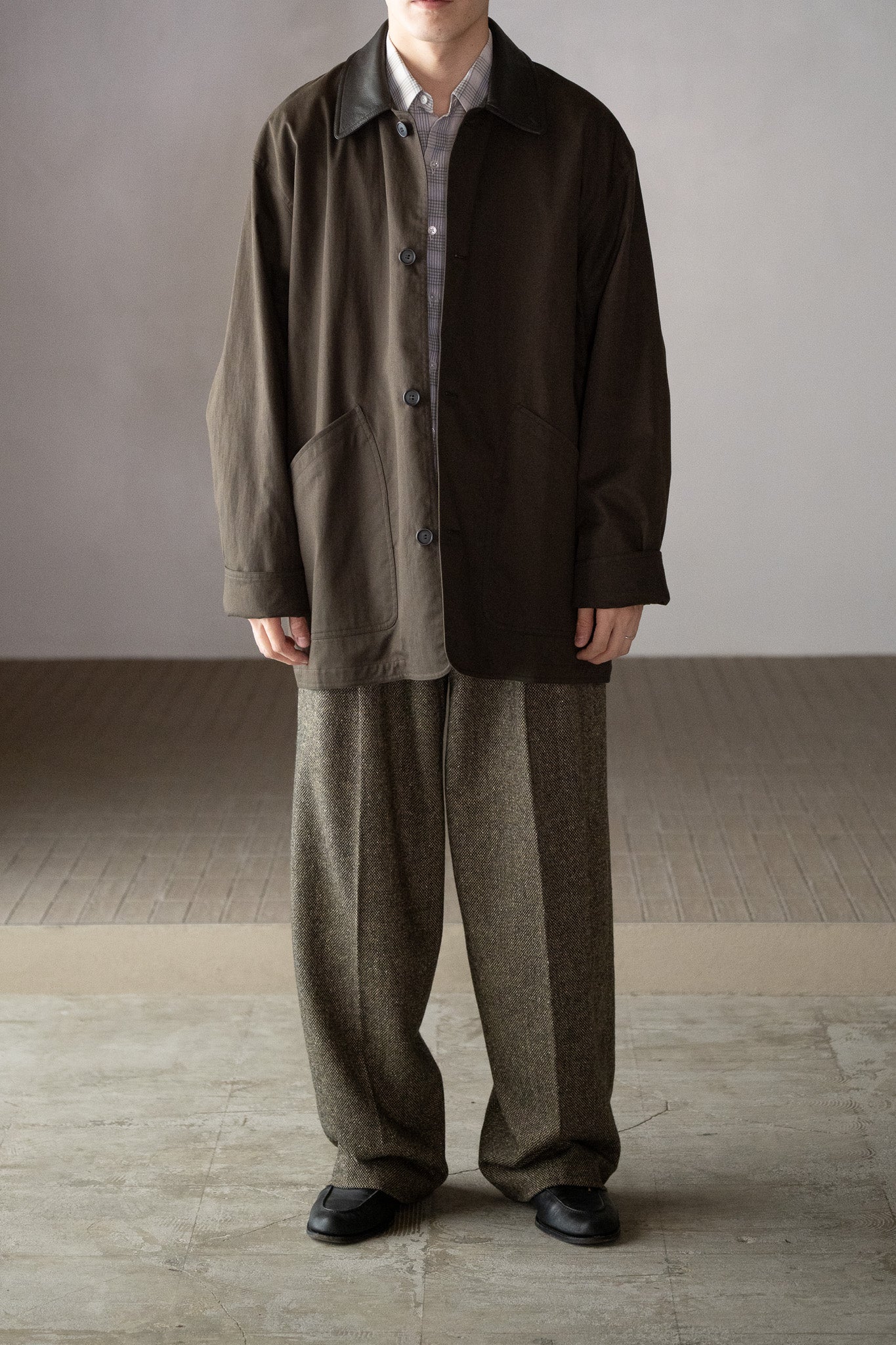Cristaseya / OVERSIZED BLOUSON WITH LEATHER PATCH -BROWN