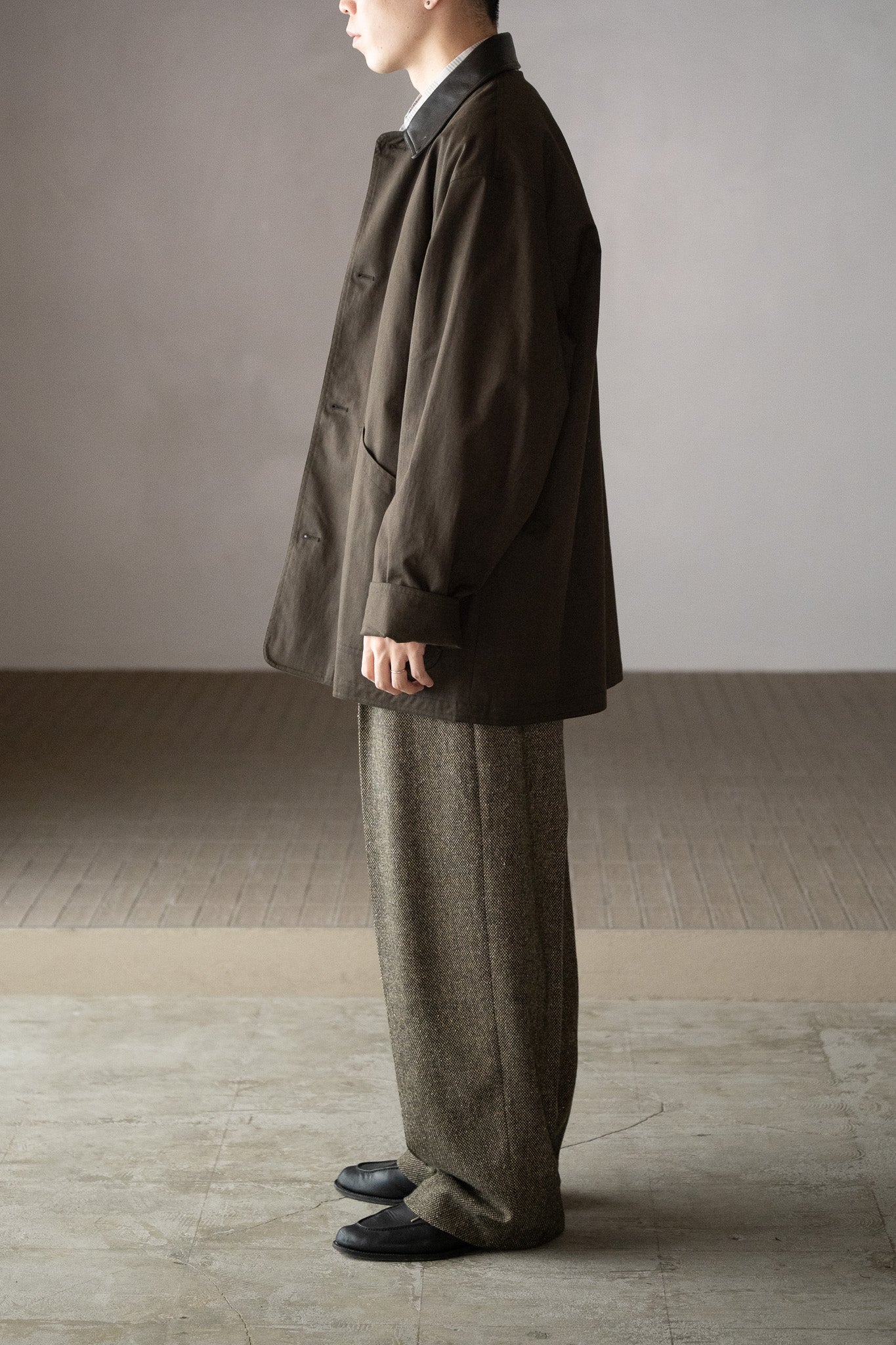 Cristaseya / OVERSIZED BLOUSON WITH LEATHER PATCH -BROWN