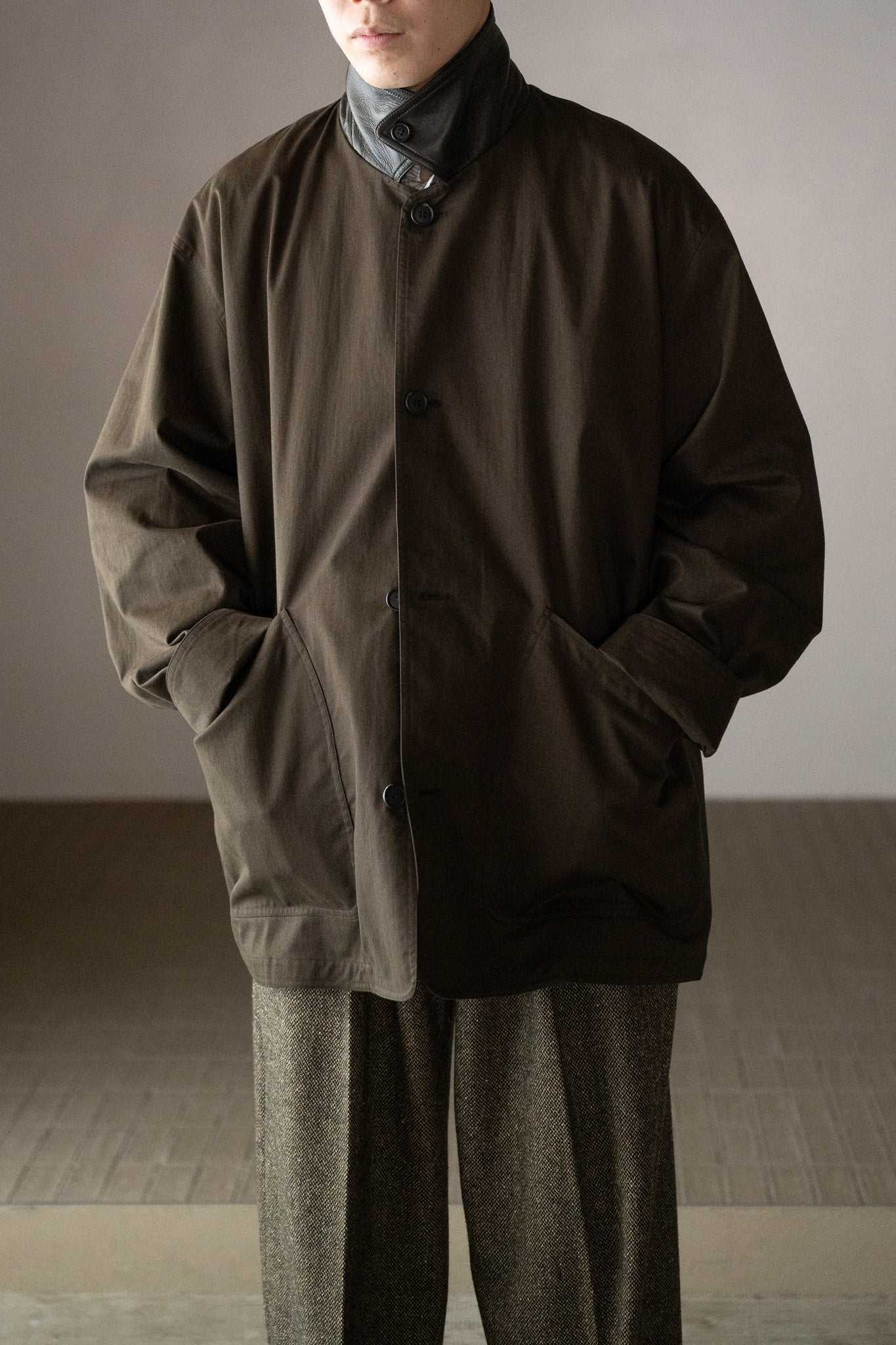 Cristaseya / OVERSIZED BLOUSON WITH LEATHER PATCH -BROWN