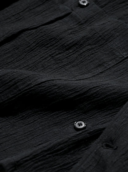 ANCELLM / CREPE SHIRT JACKET -BLACK