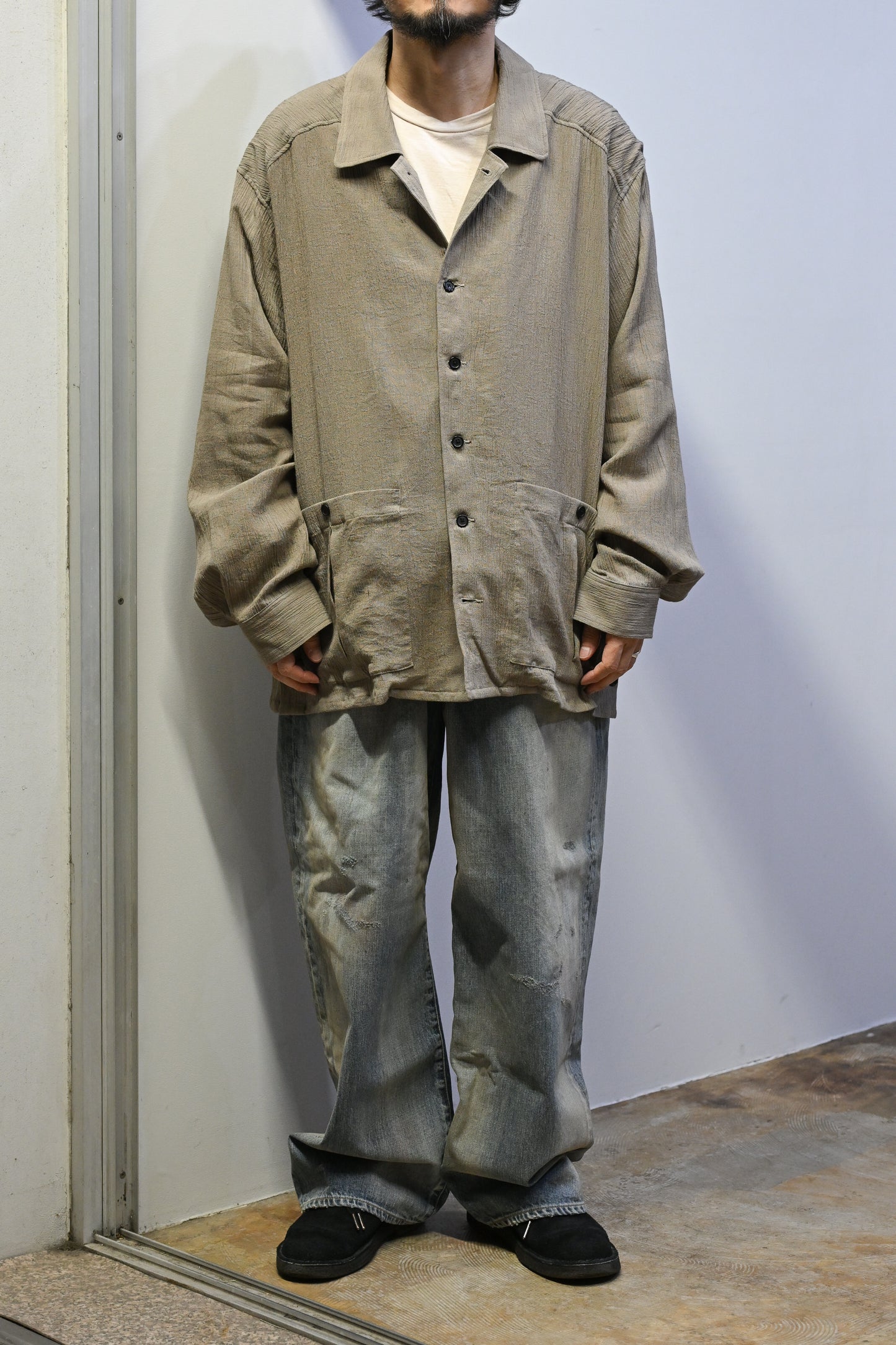 ANCELLM / CREPE SHIRT JACKET -GREIGE
