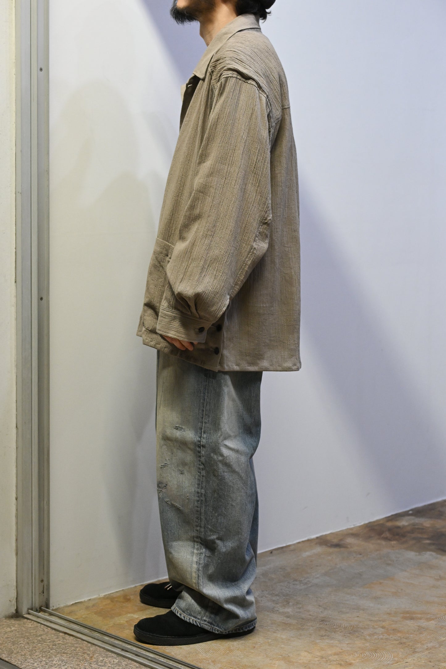 ANCELLM / CREPE SHIRT JACKET -GREIGE