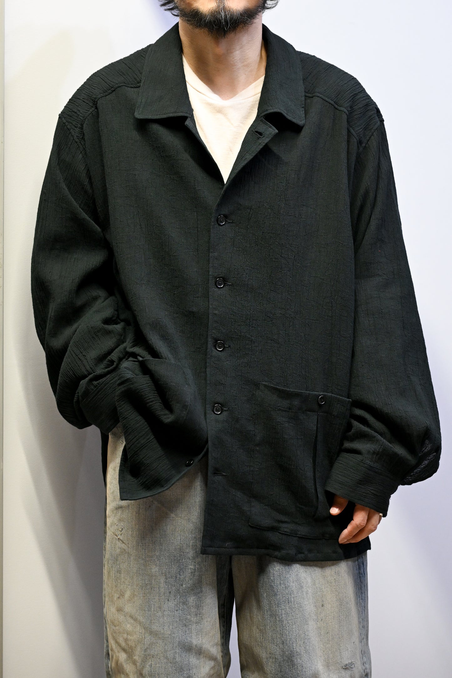 ANCELLM / CREPE SHIRT JACKET -BLACK