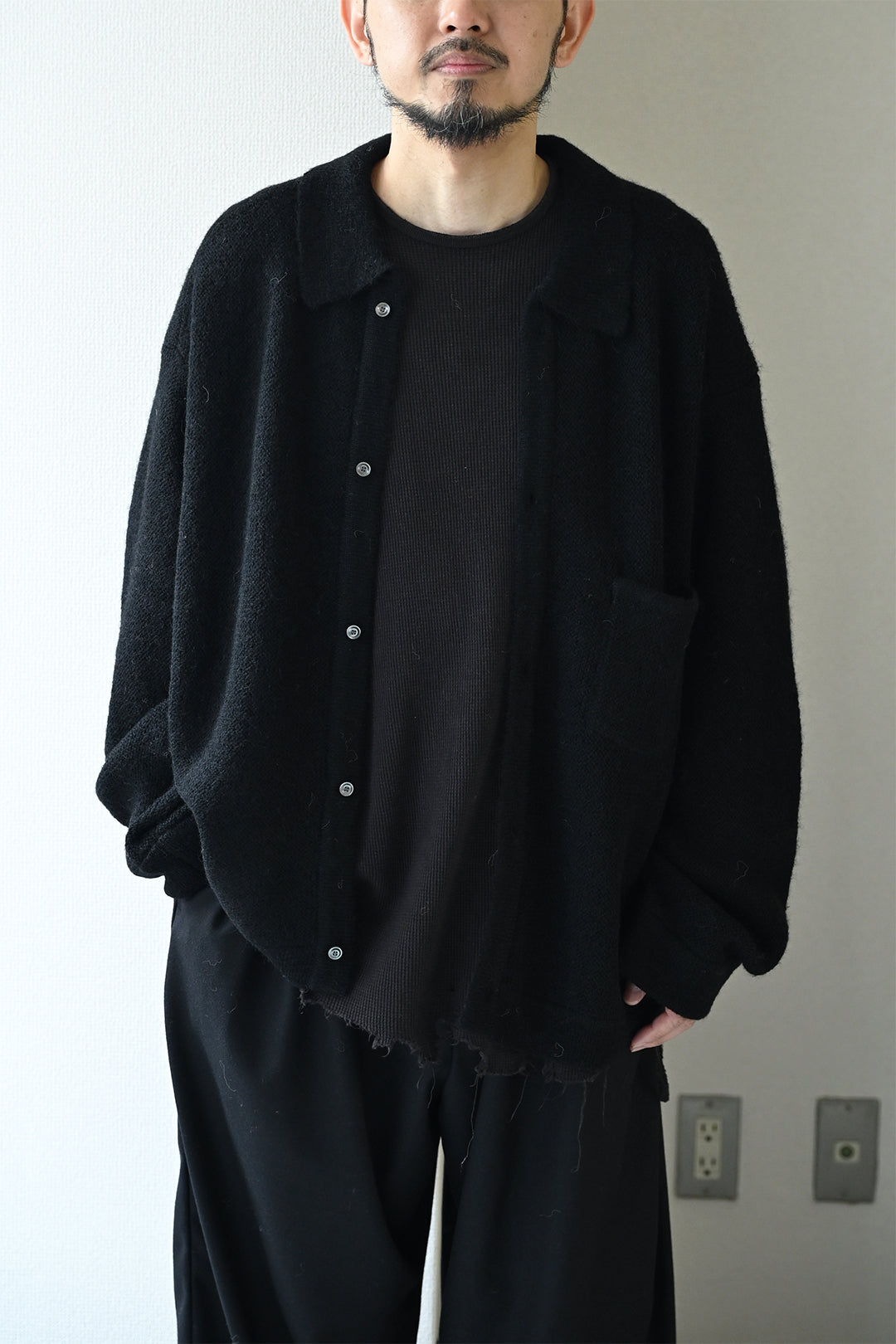 ANCELLM / KNIT SHIRT -BLACK