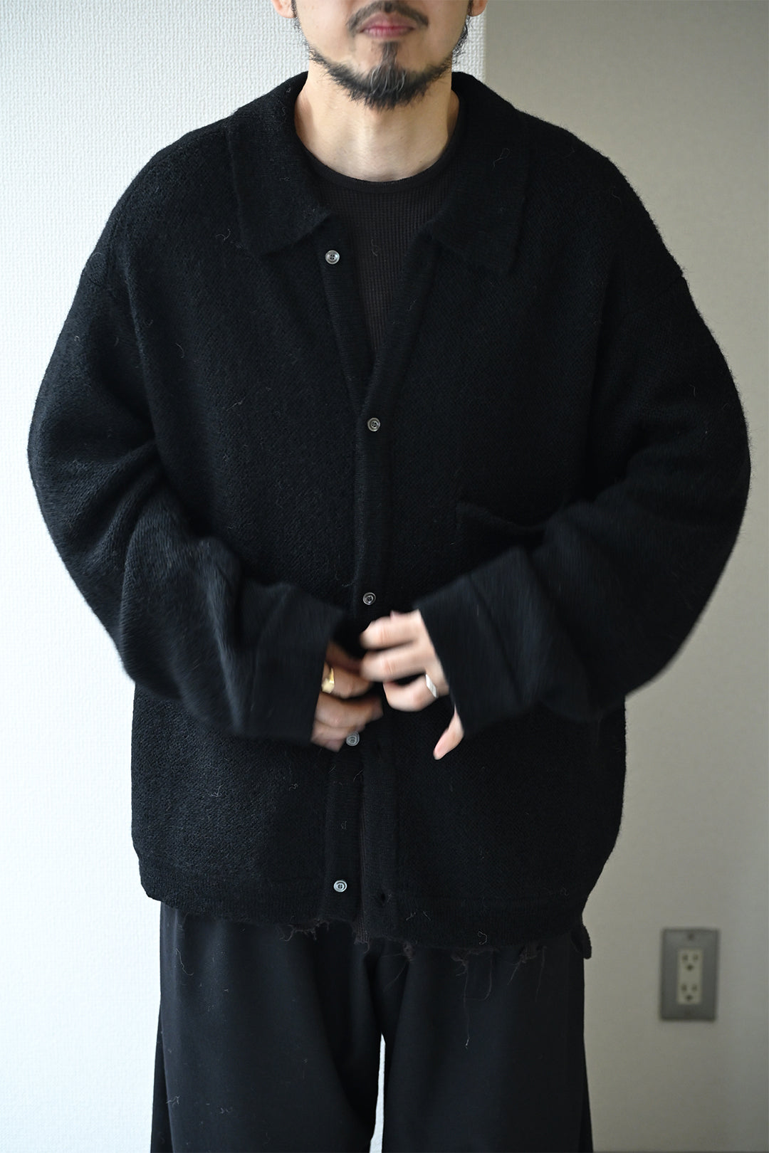 ANCELLM / KNIT SHIRT -BLACK