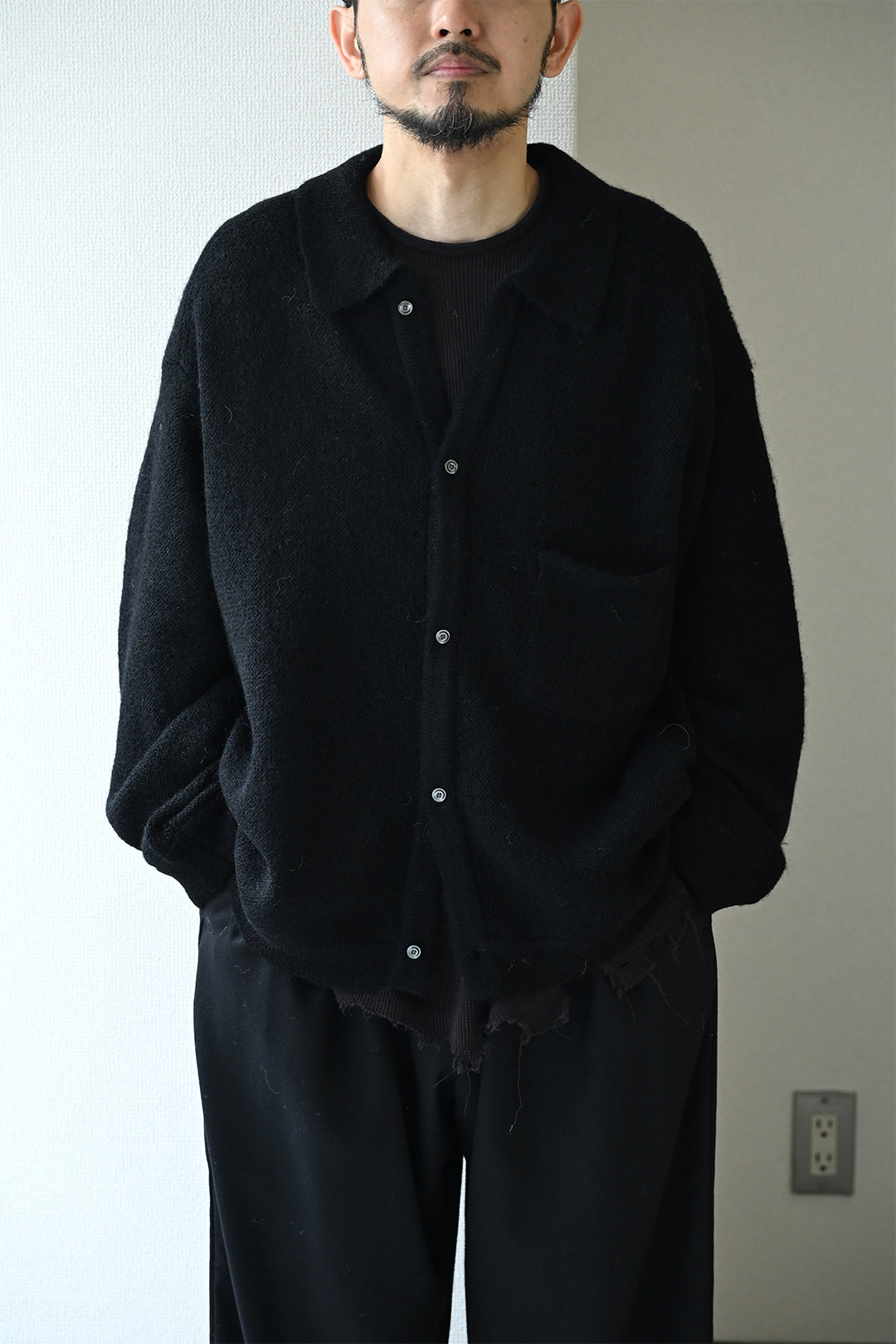 ANCELLM / KNIT SHIRT -BLACK