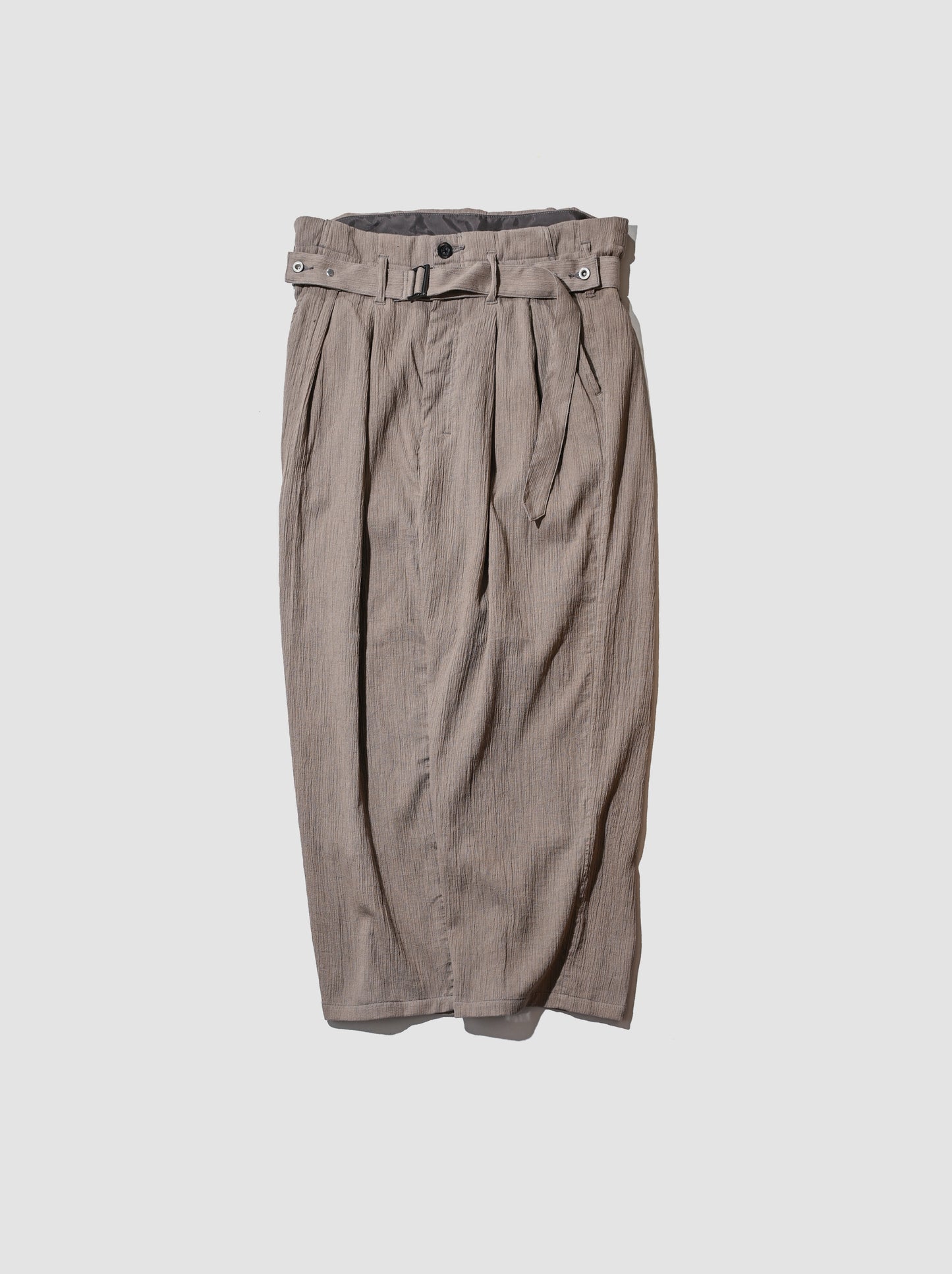 ANCELLM / BELTED CREPE TUCK SLACKS -GREIGE