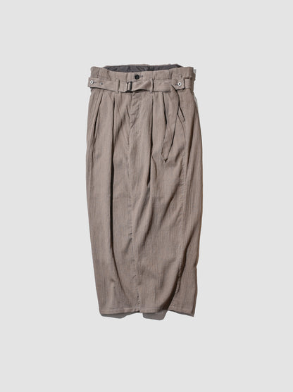 ANCELLM / BELTED CREPE TUCK SLACKS -GREIGE