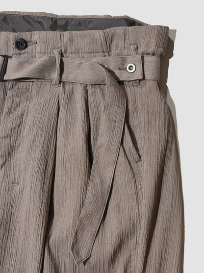 ANCELLM / BELTED CREPE TUCK SLACKS -GREIGE