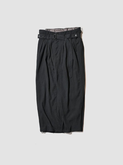 ANCELLM / BELTED CREPE TUCK SLACKS -BLACK