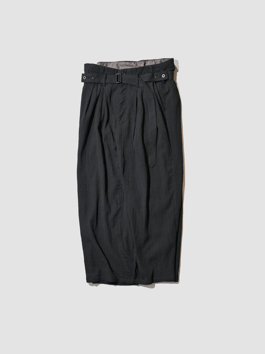 ANCELLM / BELTED CREPE TUCK SLACKS -BLACK