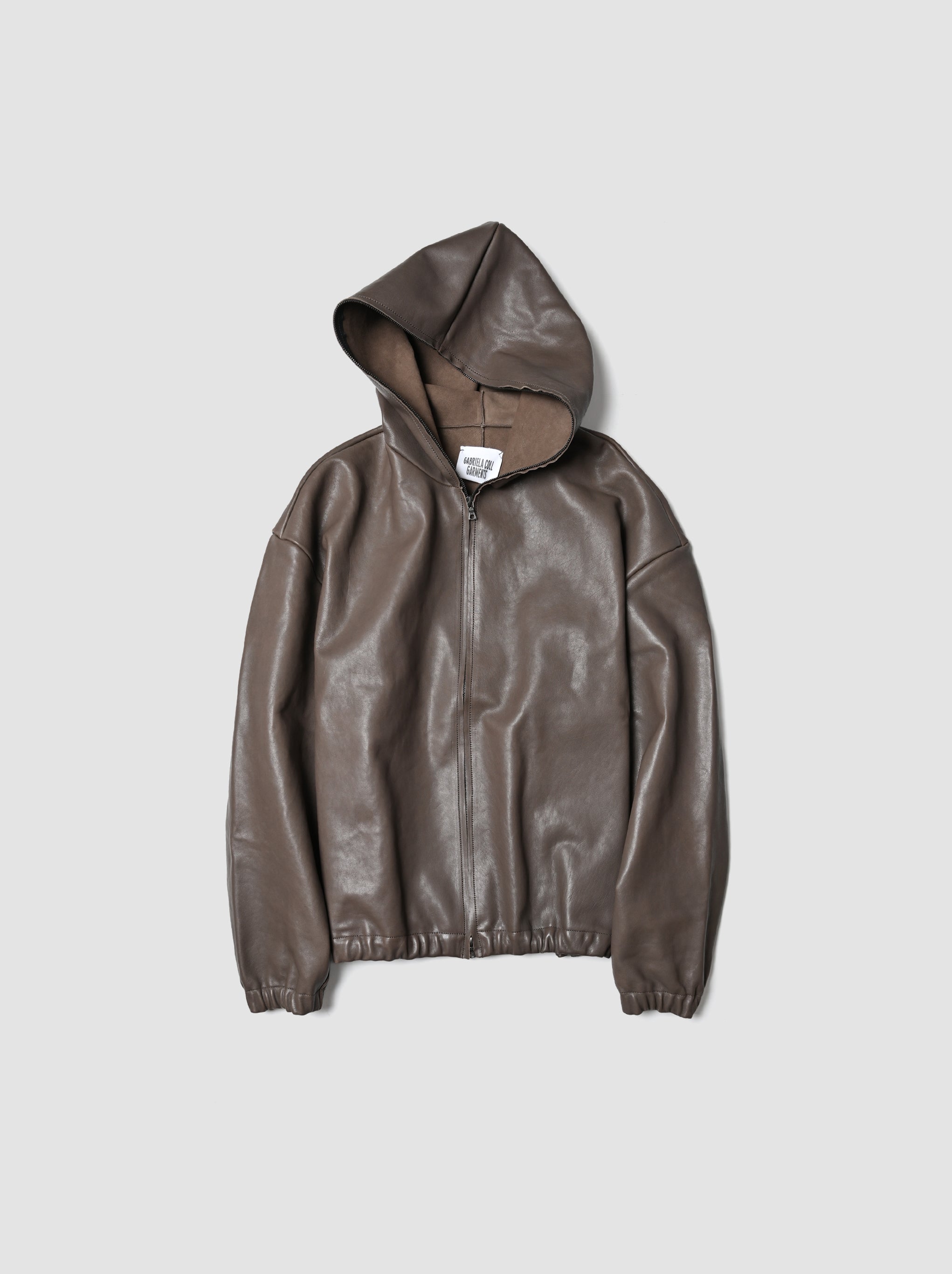 GABRIELA COLL GARMENTS / LEATHER HOODED ZIPPER JACKET -DUST