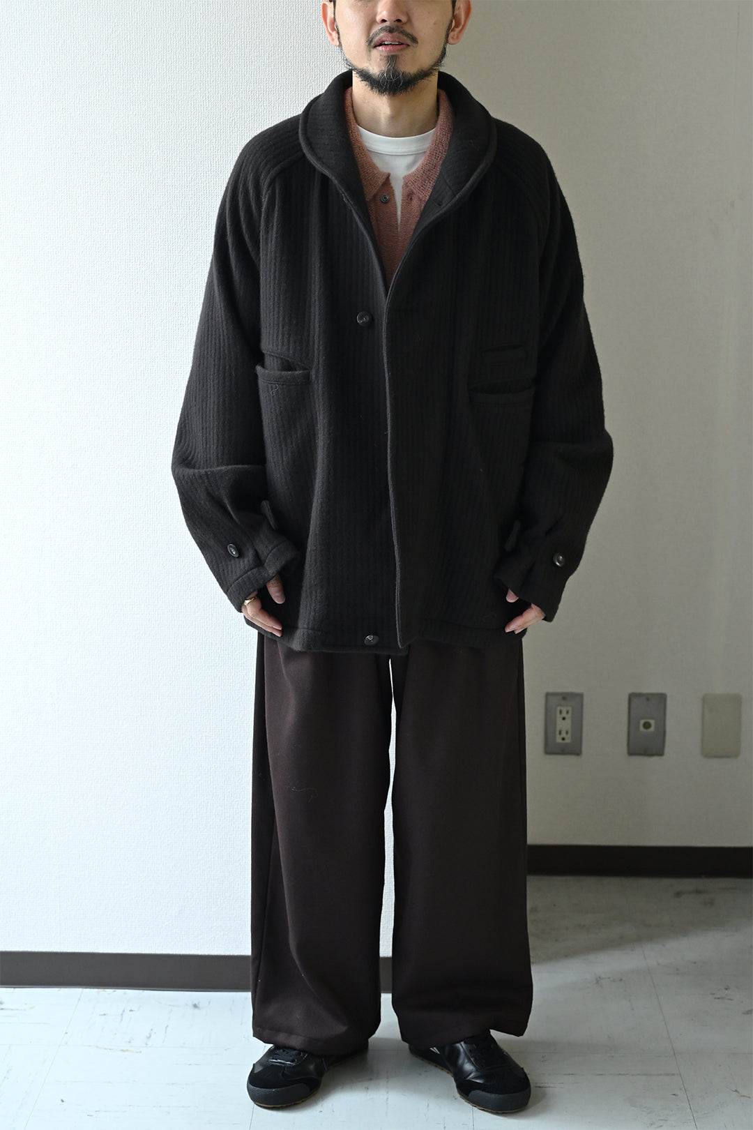 ANCELLM / 140's WOOL PIQUE WORK JACKET -BLACK