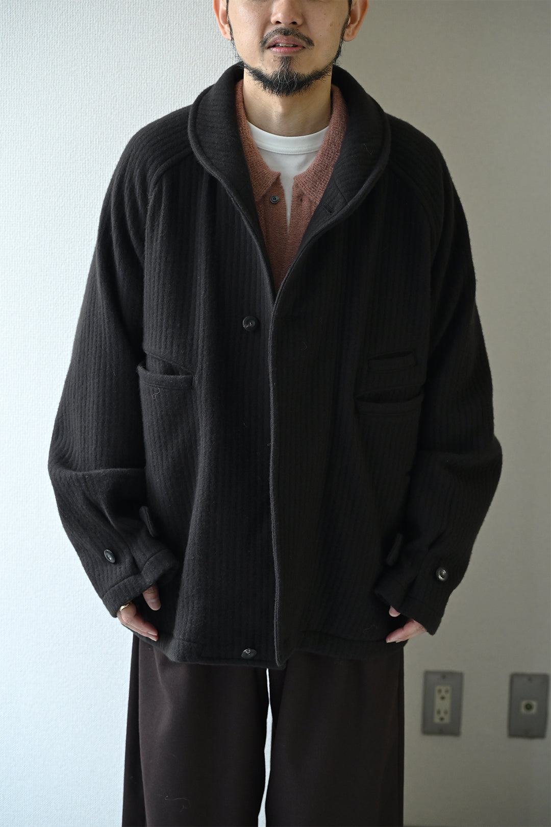 ANCELLM / 140's WOOL PIQUE WORK JACKET -BLACK