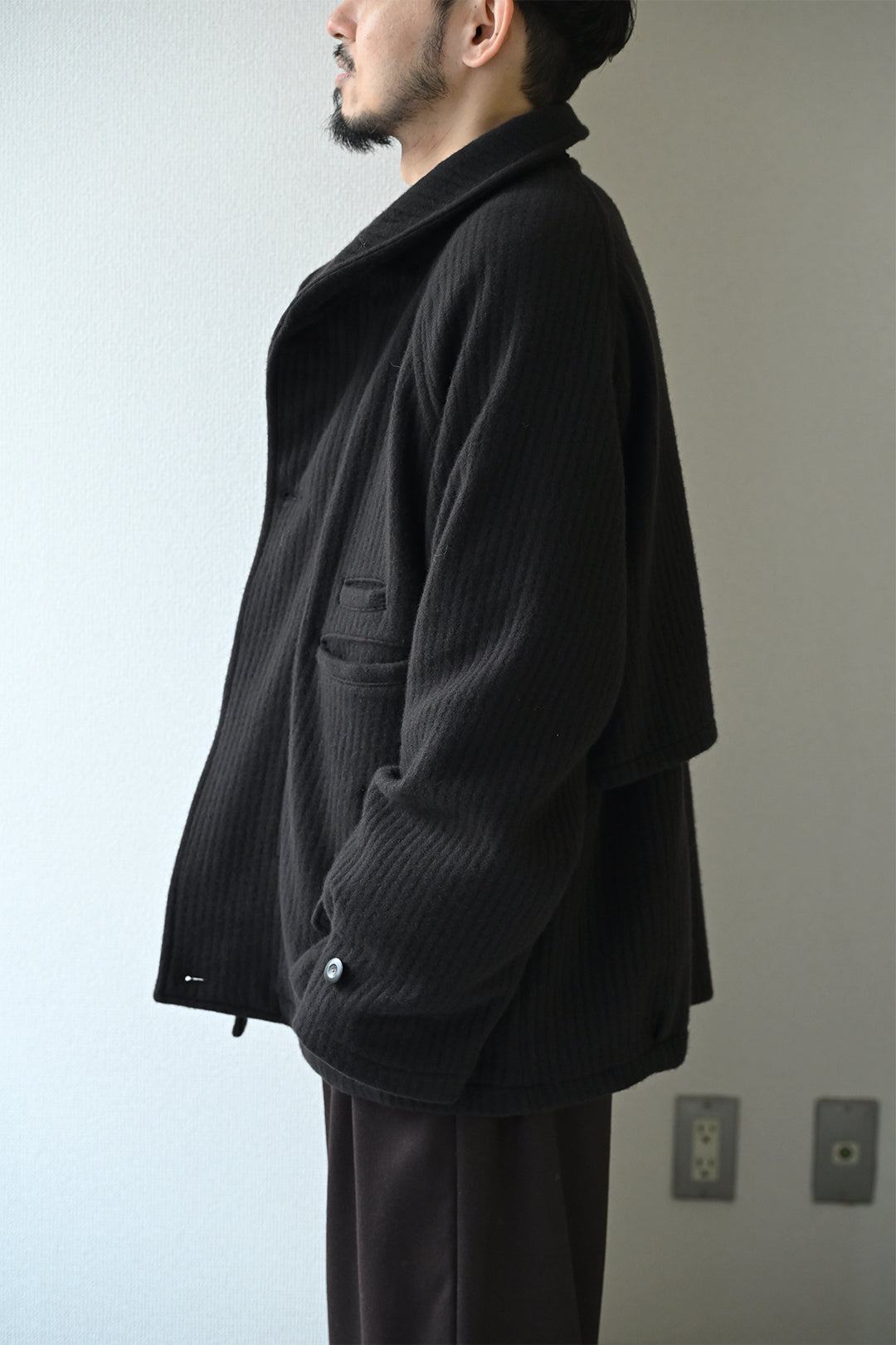ANCELLM / 140's WOOL PIQUE WORK JACKET -BLACK
