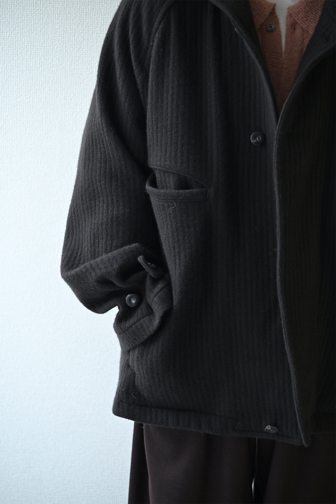 ANCELLM / 140's WOOL PIQUE WORK JACKET -BLACK