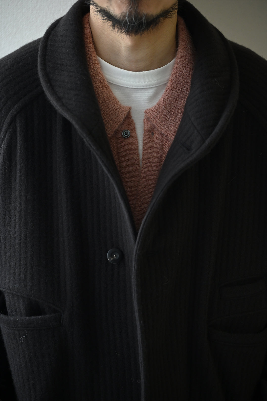 ANCELLM / 140's WOOL PIQUE WORK JACKET -BLACK