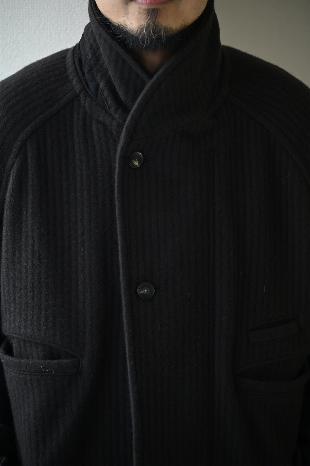 ANCELLM / 140's WOOL PIQUE WORK JACKET -BLACK