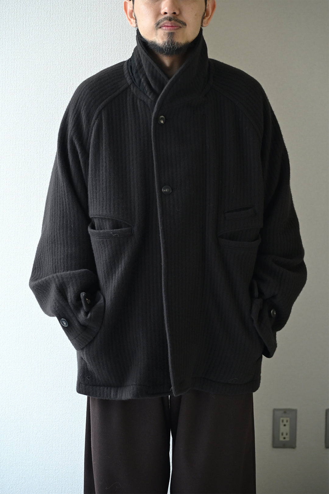 ANCELLM / 140's WOOL PIQUE WORK JACKET -BLACK