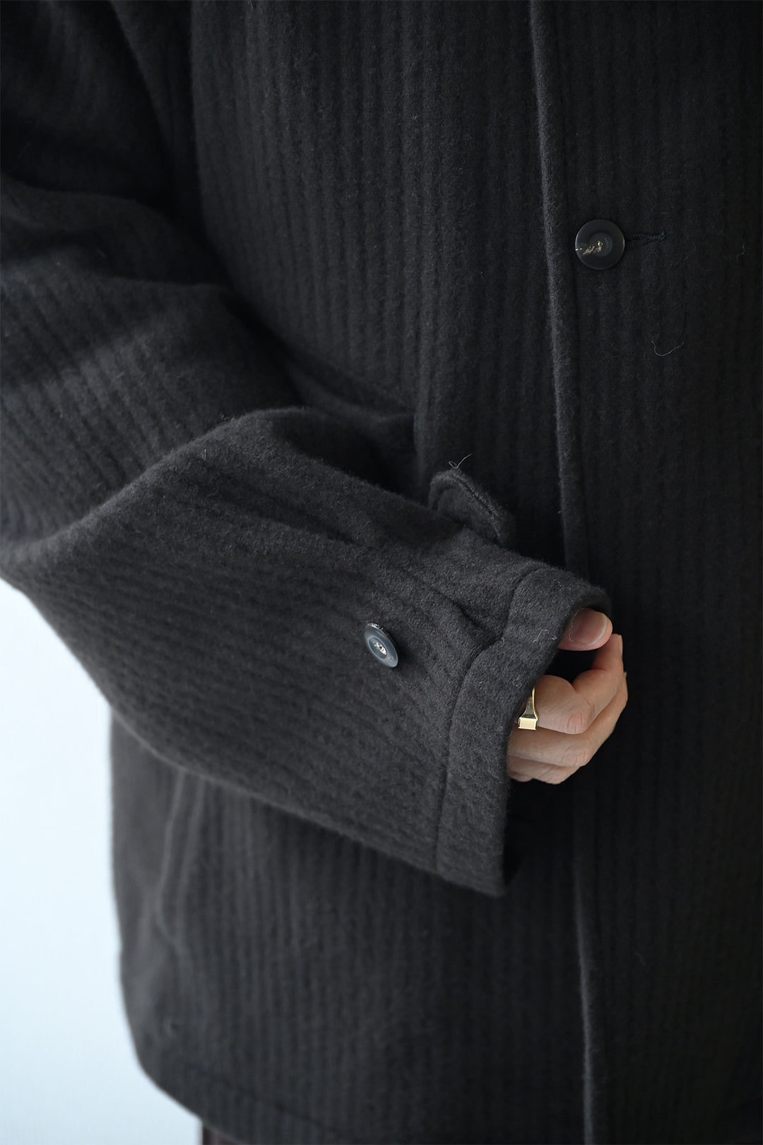 ANCELLM / 140's WOOL PIQUE WORK JACKET -BLACK