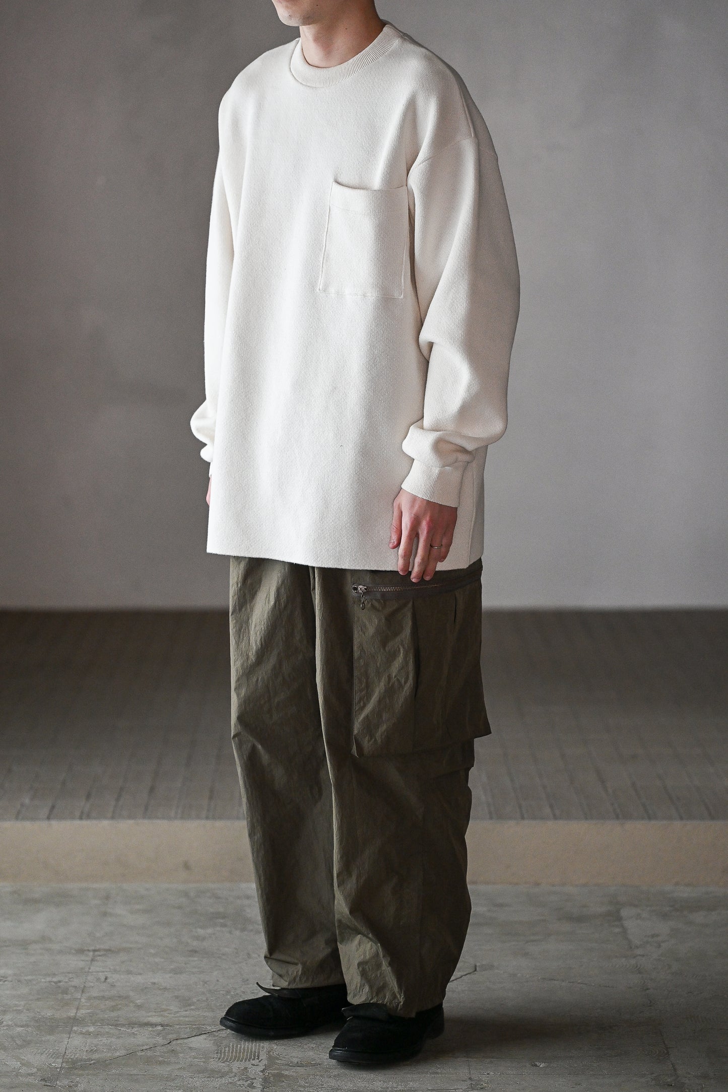 POSTELEGANT / Hemp Cotton Knit Pull-Over -OFF WHITE