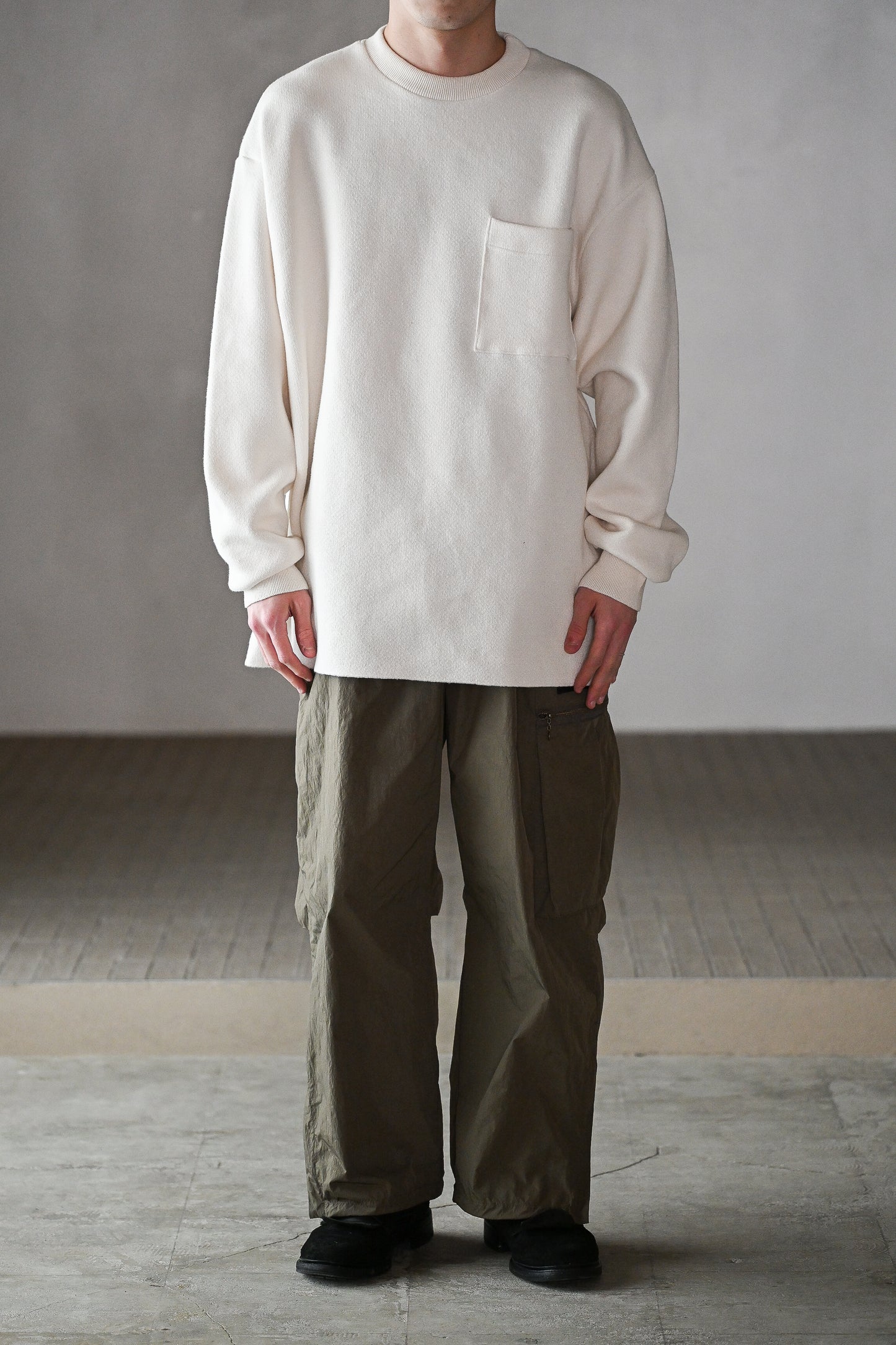 POSTELEGANT / Hemp Cotton Knit Pull-Over -OFF WHITE
