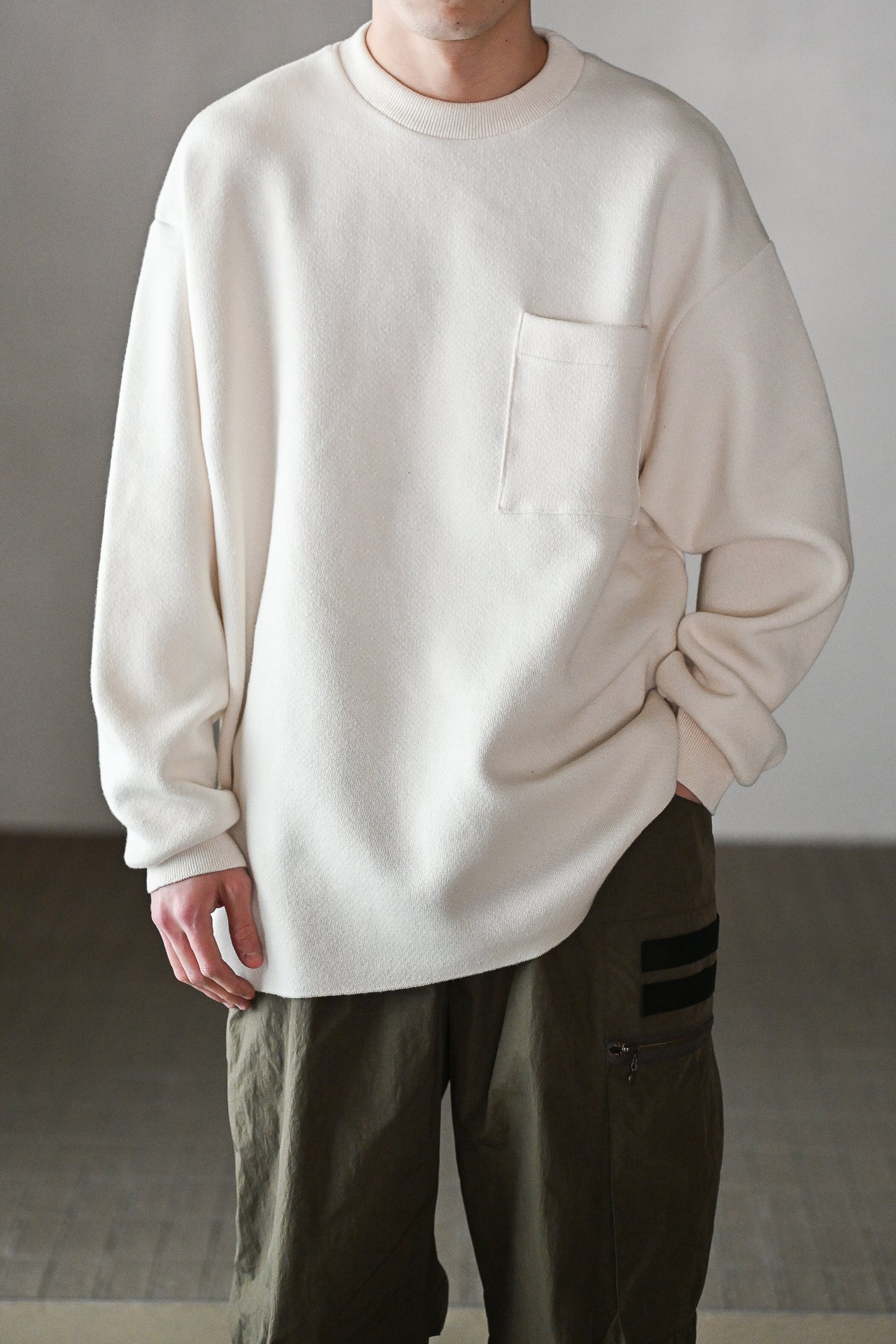 POSTELEGANT / Hemp Cotton Knit Pull-Over -OFF WHITE