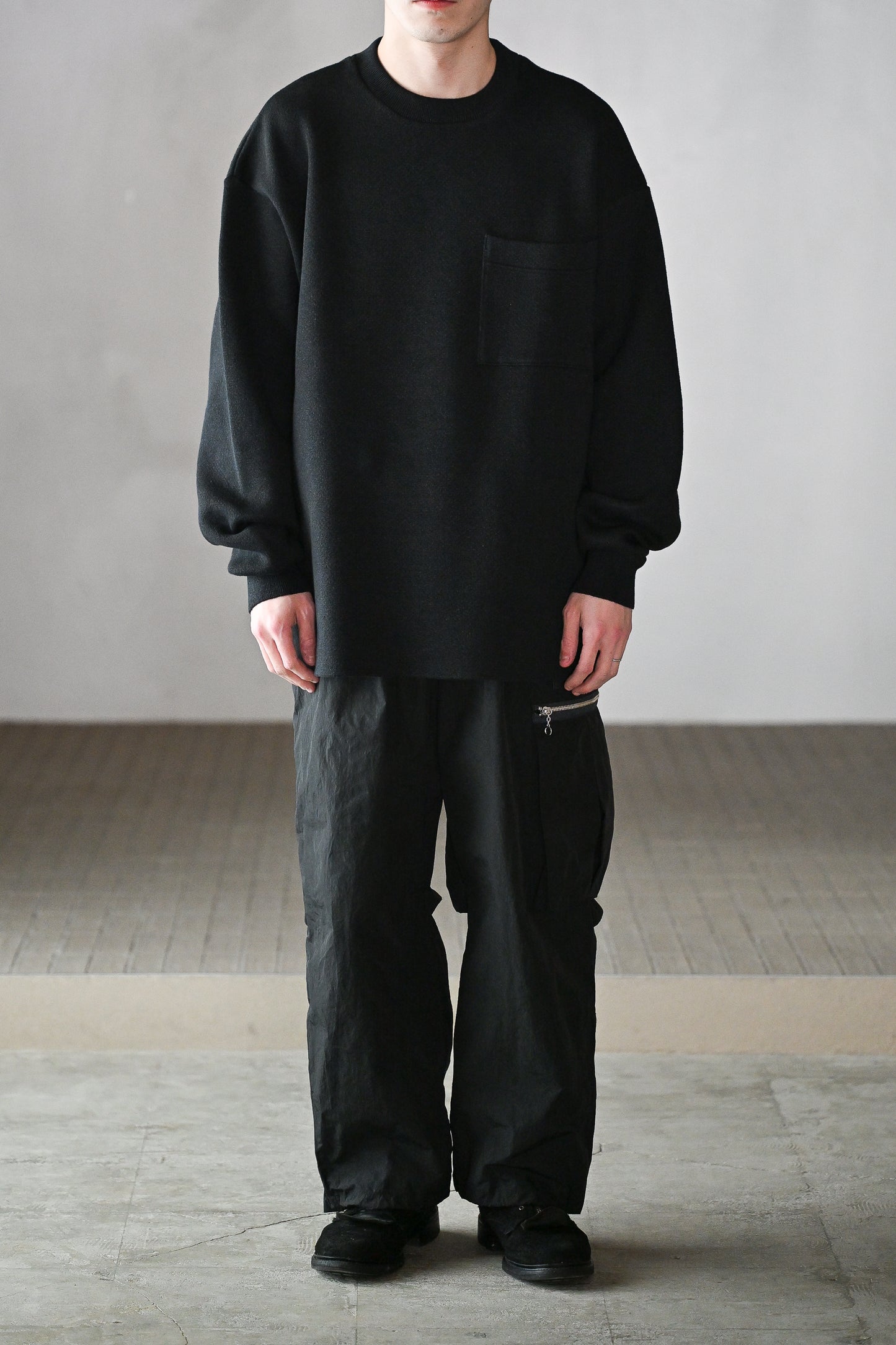 POSTELEGANT / Hemp Cotton Knit Pull-Over -BLACK