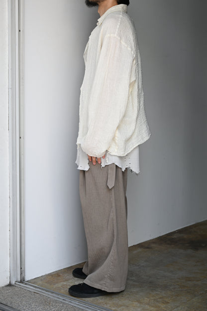 ANCELLM / BELTED CREPE TUCK SLACKS -GREIGE