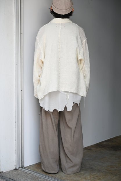 ANCELLM / BELTED CREPE TUCK SLACKS -GREIGE