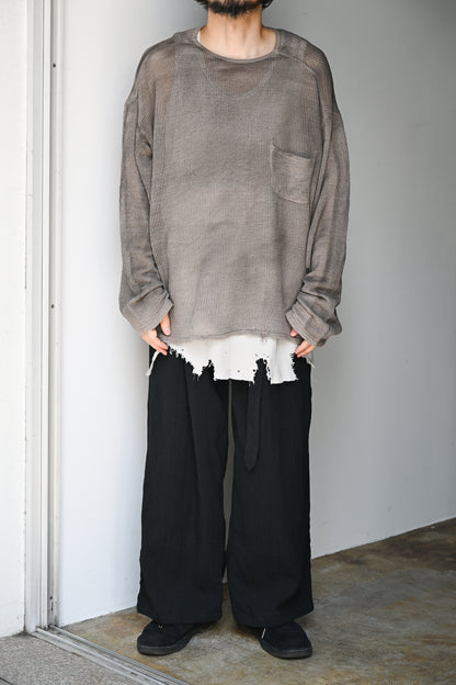 ANCELLM / BELTED CREPE TUCK SLACKS -BLACK